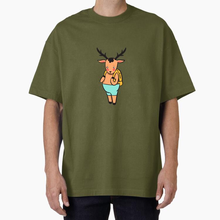 Cute Brown Deer Hiking Backpack Oversized T-Shirt