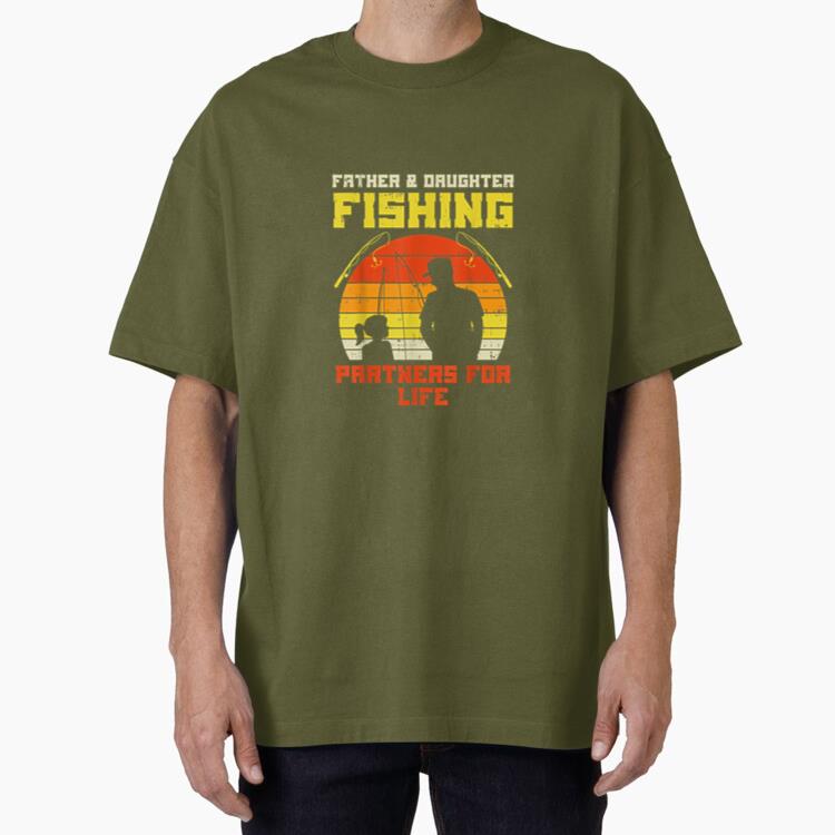 Father Daughter Fishing Partner For Life Retro Oversized T-Shirt