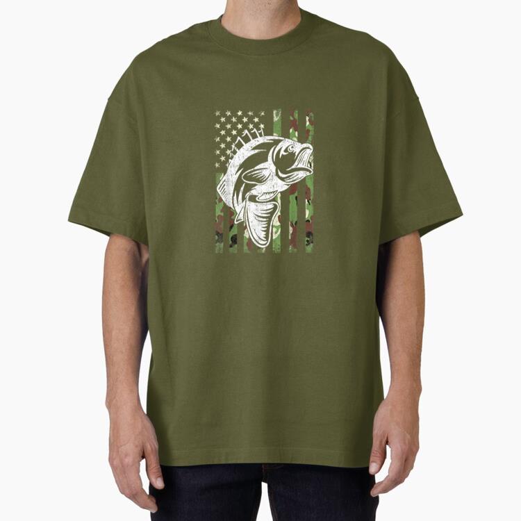 Fishing Camouflage USA Flag Bass Oversized T-Shirt