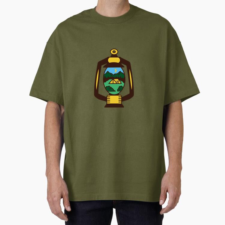 Mountain Camping Scene Design Oversized T-Shirt